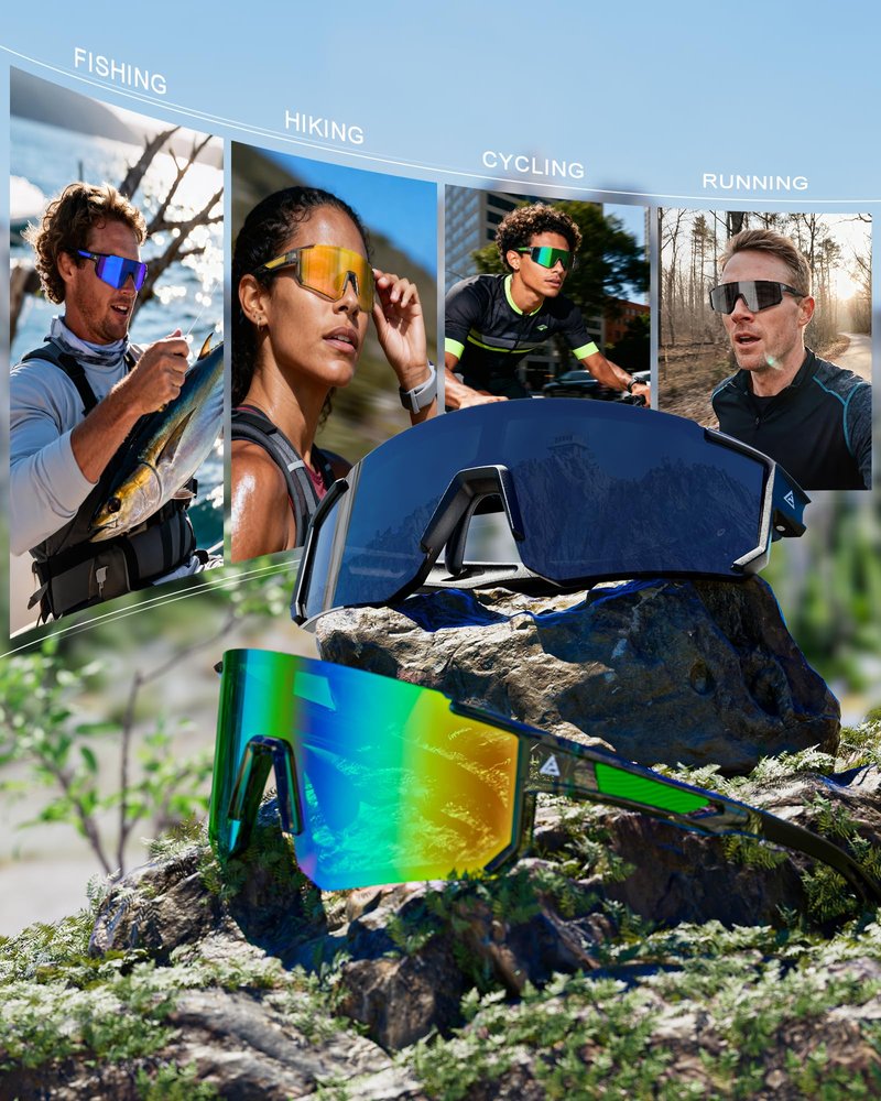 QALLY Polarized Sports Sunglasses for Men Women, UV400 Protection Mens Sunglasses Wrap Around Sun Glasses for Cycling Running