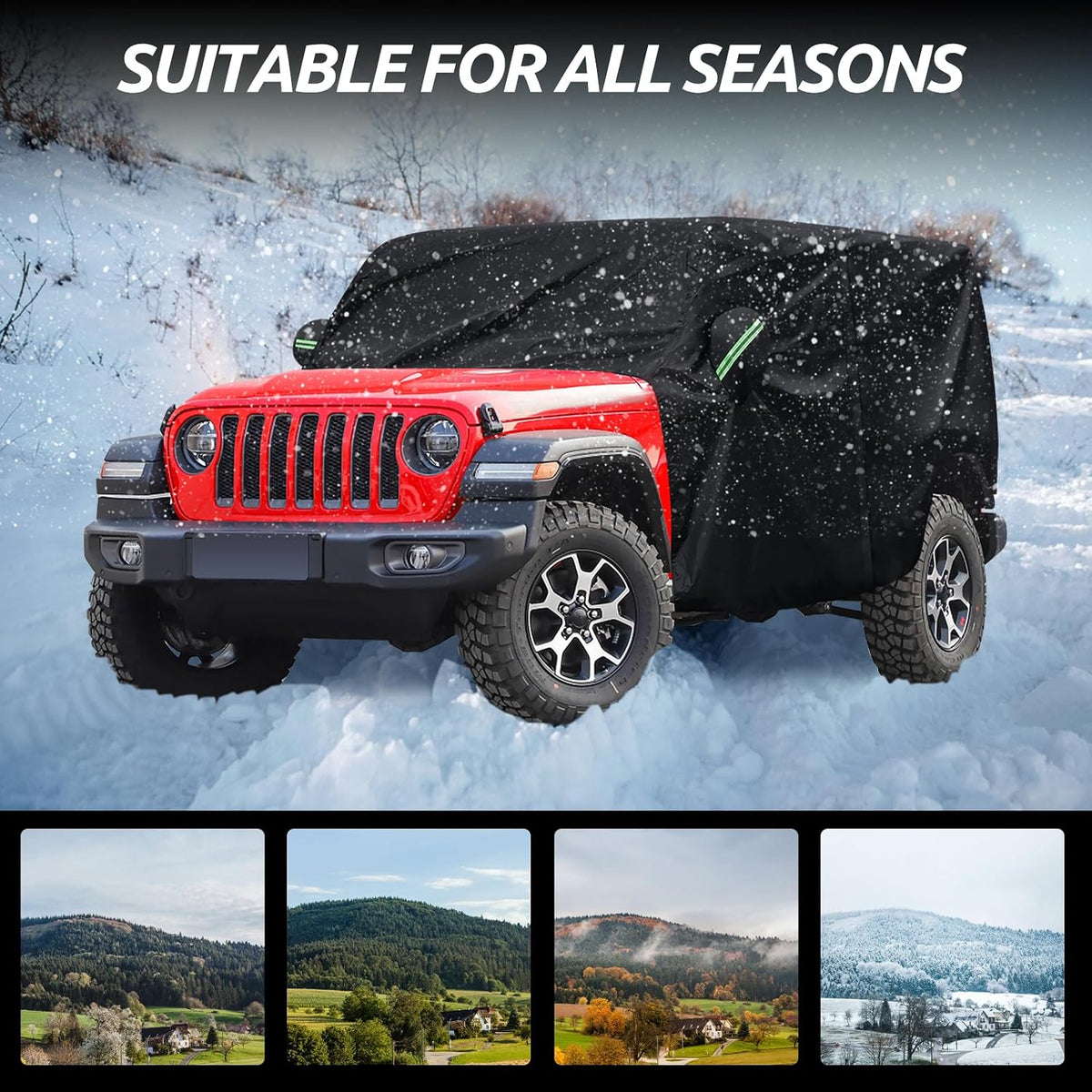 Cab Cover for Jeep Wrangler JK JL 4 Door 2007-2025 & Top Off, Jeep Wrangler Covers 4 Door Waterproof with Driver Door Zipper Windproof Straps All Weather Snow Rain UV Protection
