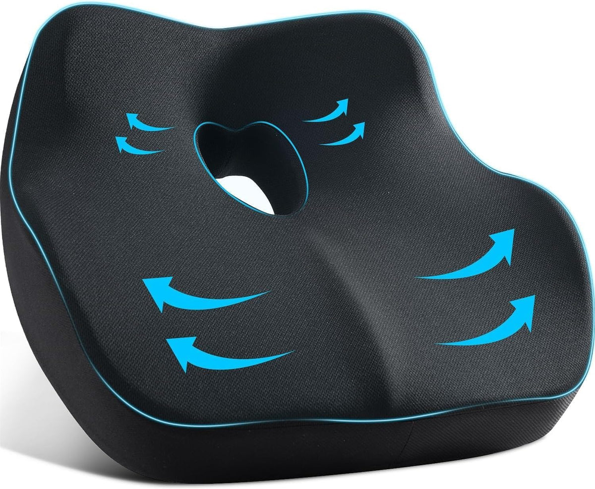 Car Seat Cushion, Ergonomic Memory Foam Car Seat Pad for Sciatica Pain Relief, Larger Driving Seat Cushion for Car Short Drivers on Long Drives - Butt Cushion for Car,Truck, Office - Black