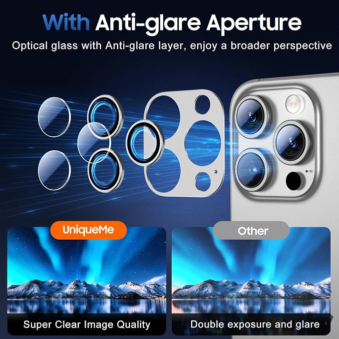 UniqueMe for 3 Pack iPhone 15 Pro/iPhone 15 Pro Max Camera Lens Protector