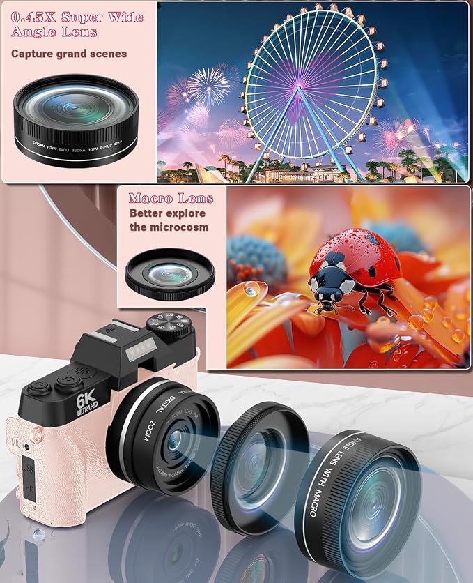 FLATIC Cameras for Photography, 6K 64MP Digital Camera