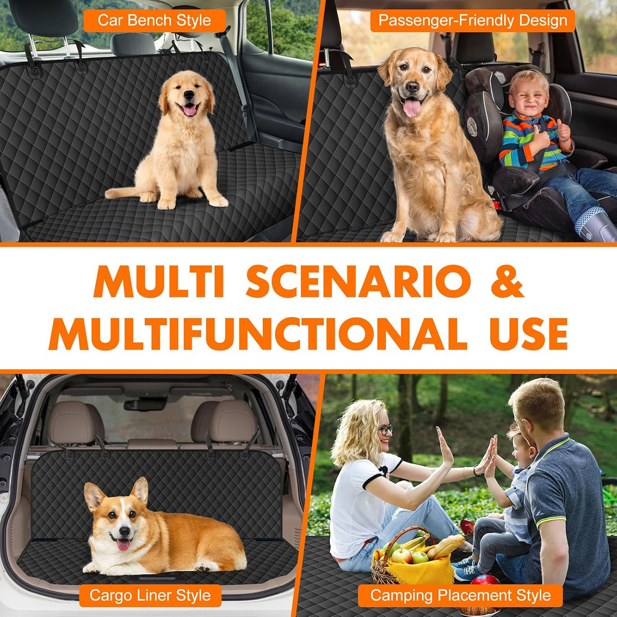 Waterproof Dog Backseat Cover for Cars, Non-Slip Pet Seat Protector,M-Black
