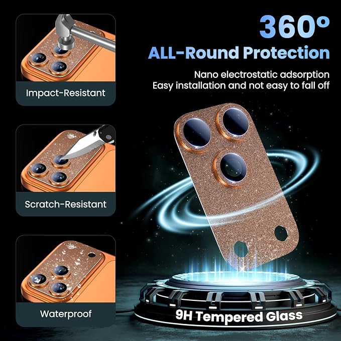 Uyiton for iPhone 17-Pro Camera-Lens Protector: Bling Metal Tempered Glass Rear