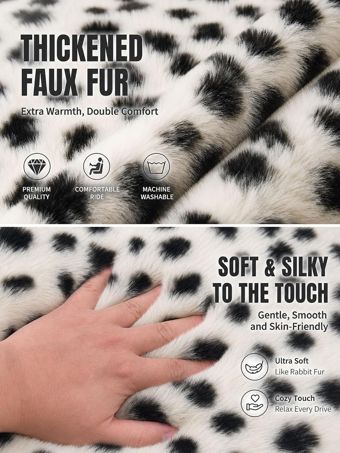 Winter Soft Warm Faux Rabbit Fur car seat Cushion,Universal fit Plush Front and Back Fuzzy car seat Pads Cushion Cover Protector - 1pcs (Front seat 1pcs, Leopard dots)