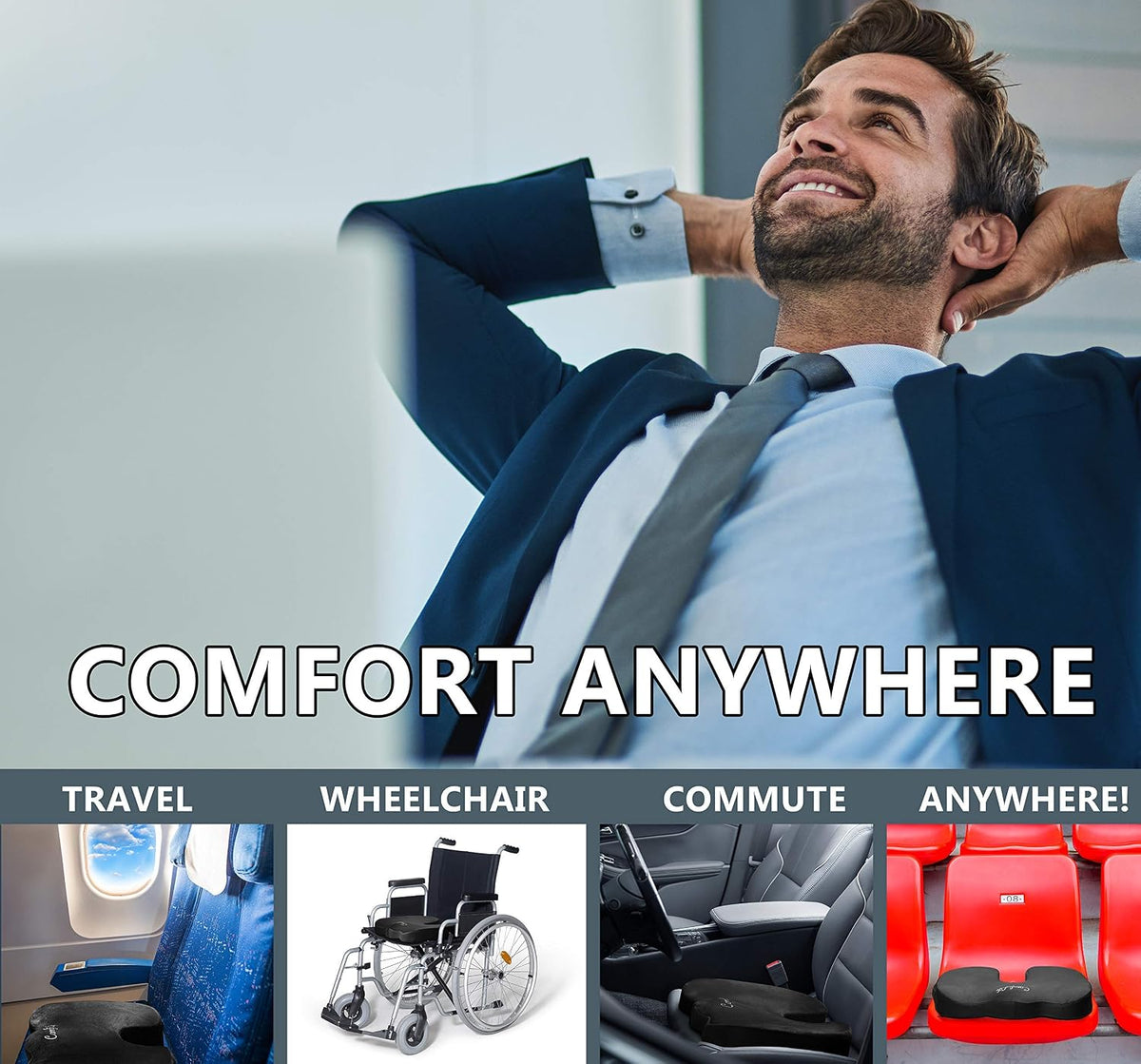 ComfiLife Premium Seat Cushion – 100% Memory Foam Office Chair Cushion, Back Relief (Navy)