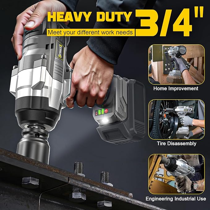 DIYtoolifz 3/4" Cordless Impact Wrench Compatible with Dewalt 20V Battery: 1850FT-LBS(2500N.m) High Torque Impact Driver, Auto-Stop Reverse, 4-Speed Heavy Duty Impact for Car/Truck/Mower(Bare Tool)