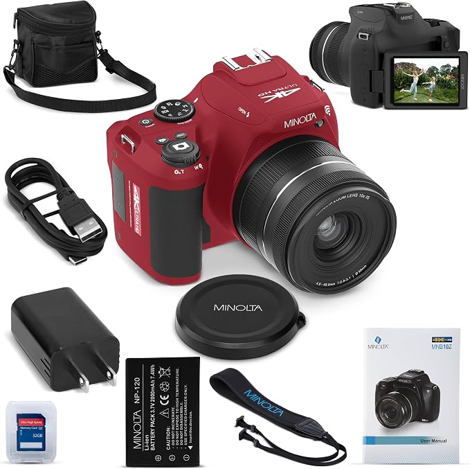 Minolta 64MP Digital Camera – 10x Optical Zoom, 4K Ultra HD Video, Macro