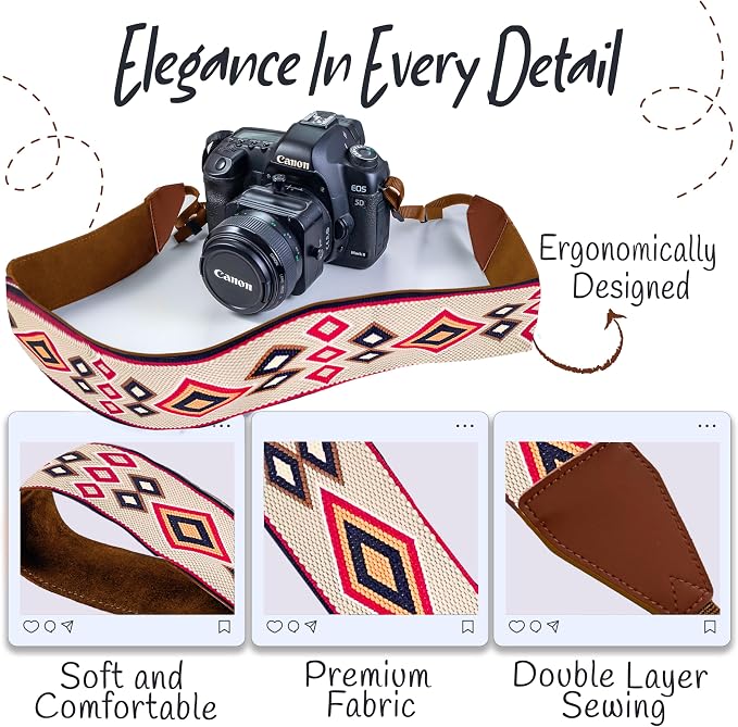 Art Tribute Camera Strap For Photographers Padded Universal Fit Neck Shoulder &