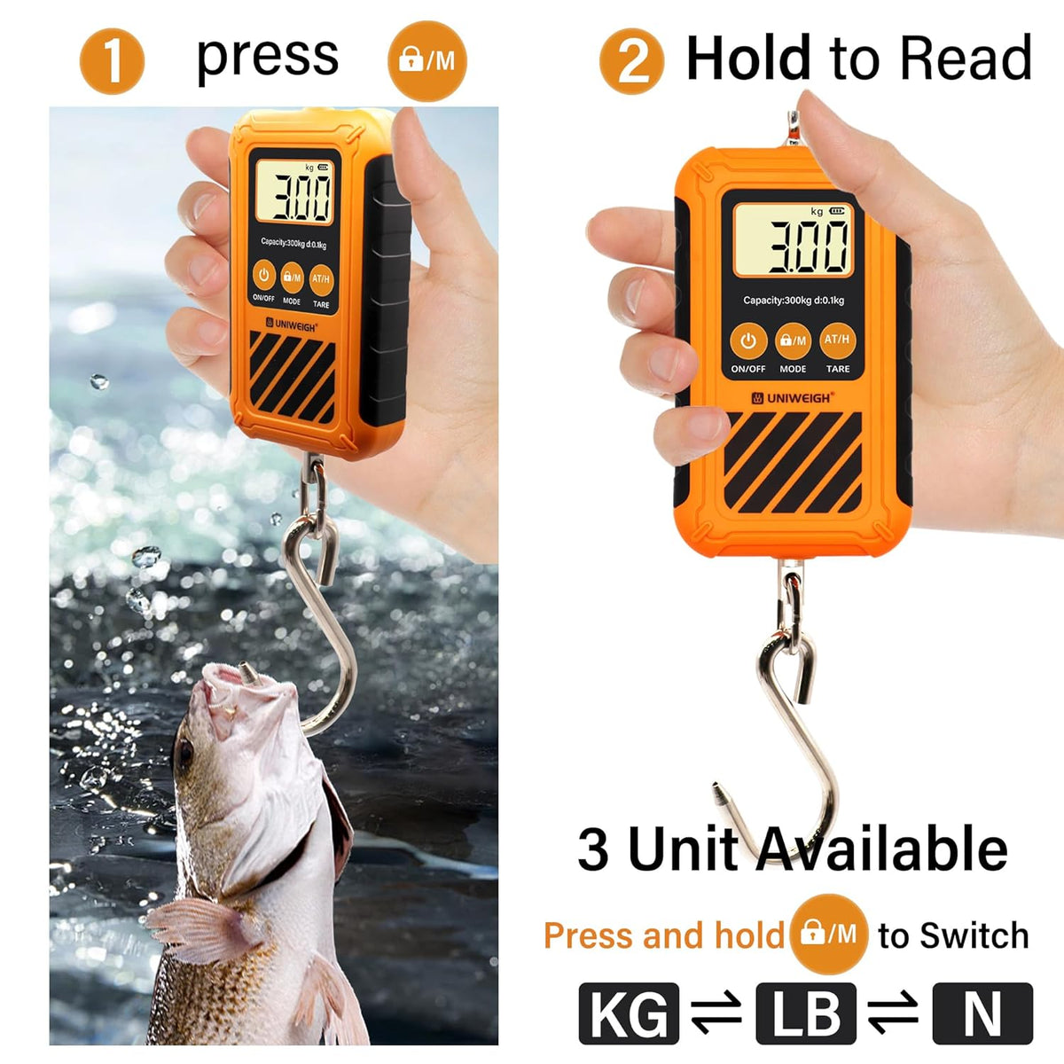 UNIWEIGH Digital Hanging Scale - Portable 300kg/660lb Crane Scale with LCD Display & Large Hook | Ideal for Hunting, Fishing, and Garage Use