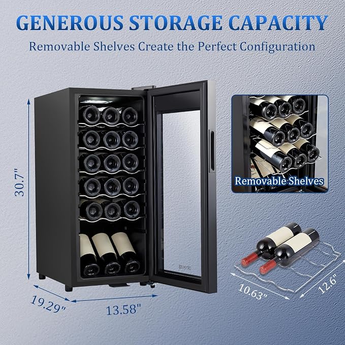 18 Bottle Compressor Wine Cooler Refrigerator with Lock, Freestanding Wine Fridge, 41°F-64°F Digital Temperature Control, Large Wine Cellar for Red, White, Champagne, and Sparkling Wine – Black