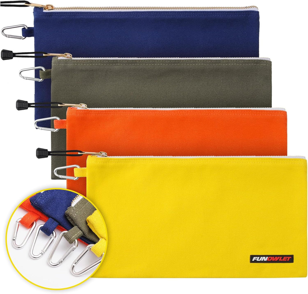 FunOwlet Utility Canvas Zipper Tool Bag, 4 Pack