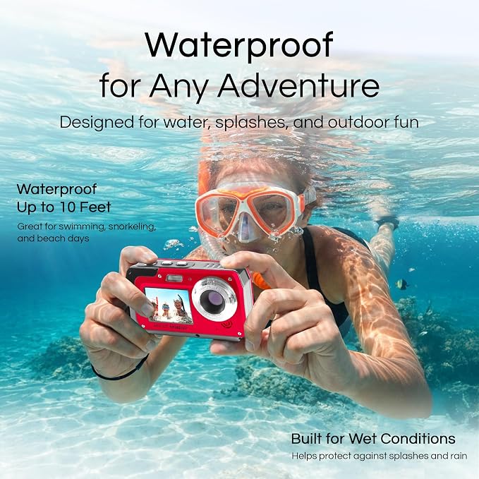 Minolta MN40WP 48MP Waterproof Digital Camera – Dual LCD Screens, 2.7K QHD Video