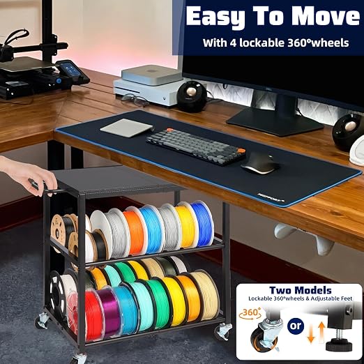 3D Printer Stand with Filament Storage, Sturdy Wooden 3D Printer Table Holds 32