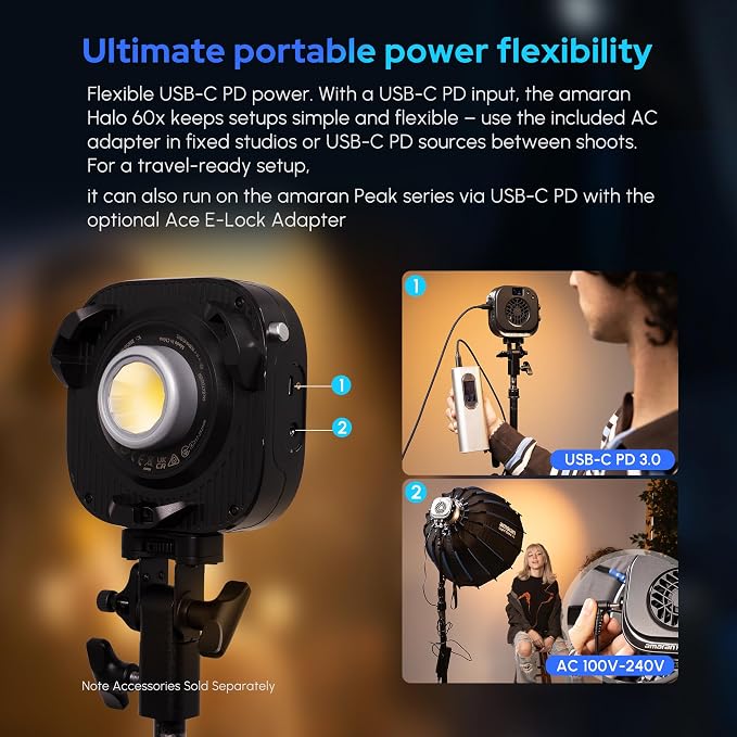 Amaran Halo 60X COB Led Video Light 63W Bi-Color 2700k-6500k, 270 lux@ 1m