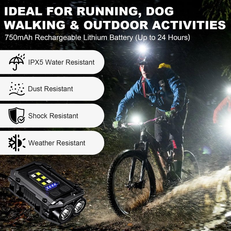 Vefhby 500LM Clip on Flashlight, 2Pack 8 Modes Running Light for Runners Rechargeable Safety Lights Portable COB Flashlight for Night Working, Running, Camping, Fishing, Hiking, Dog, Gift