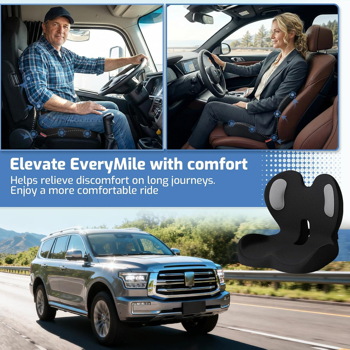 Ergonomic Seat Cushion with Lumbar Support Pillow for Office and Car