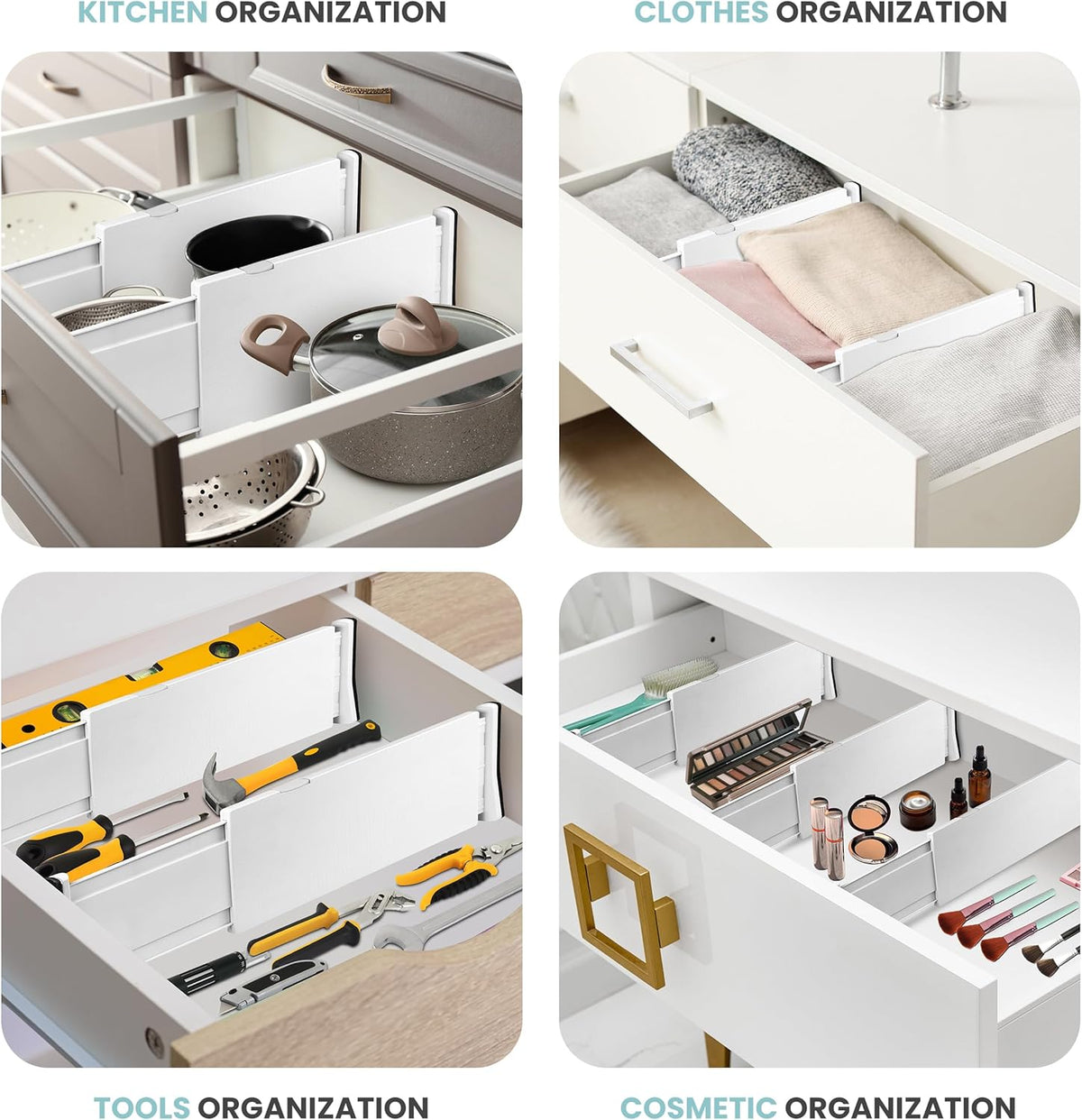 RAPTUROUS White Expandable Drawer Dividers (5" Tall, 13"-22" Long, 10 Pack - White)