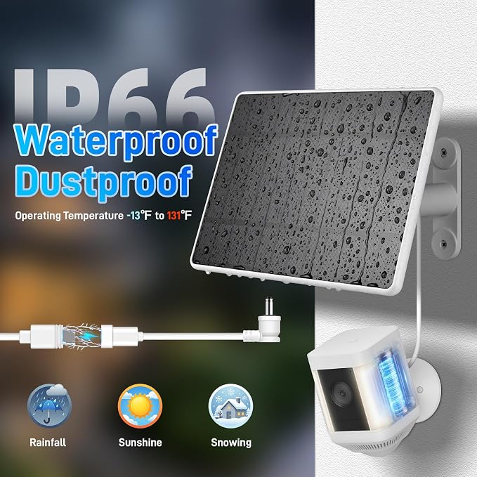 Solar Panel for Ring Camera, 6W Solar Charger for Ring Stick Up Cam Plus/Pro &