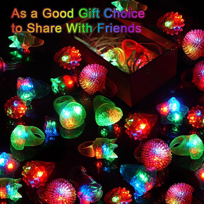 OLUPP Light Up Rings, Glow In The Dark Party Supplies, 6 Style Flashing Glow In