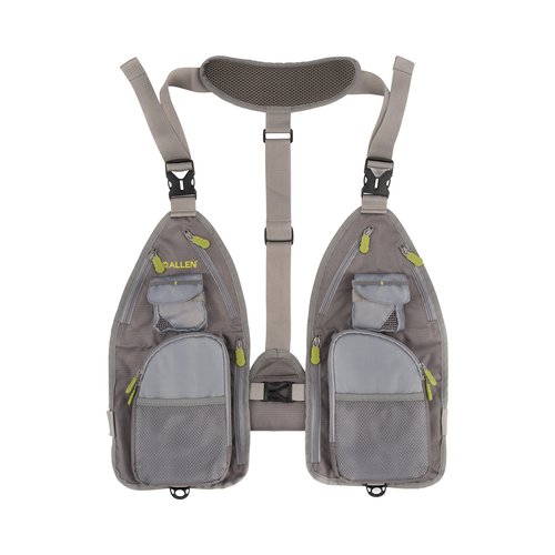 Allen Company Ultra-Light Gallatin Strap Fly Fishing Vest, Fits up to 4 Tackle/Fly Boxes, 14 Accessory Pockets, Gray/Lime