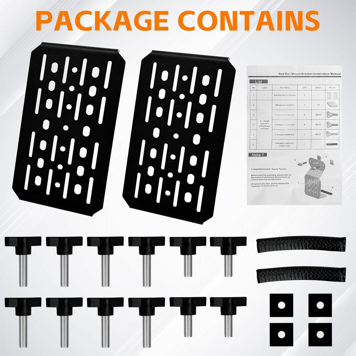 Just-V Truck Bed Rail Side Mount Holder for Toyota Tacoma 2005-2026, for Toyota Tundra 2007-2026, 2Pcs Bed Rail Modular Accessories Mount for Shovels, Axes, Bike, Recovery Plates, Fuel Tanks