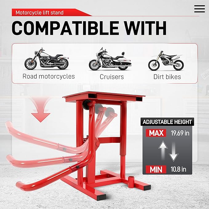 ALMULOO Dirt Bike Lift Stand Motorcycle Jack Lift Stand 330 LBS Capacity 10.1"-19.7" Adjustable Height Hoist Table Steel