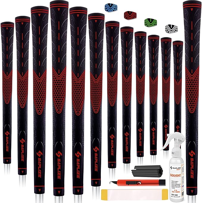 SAPLIZE Golf Grips Set of 13, Bundle with Tape or Full Regripping Kit, Jumbo / Mid / Standard / Undersize, Women / Men Anti-slip Rubber Golf Club Grips, CC01 Series