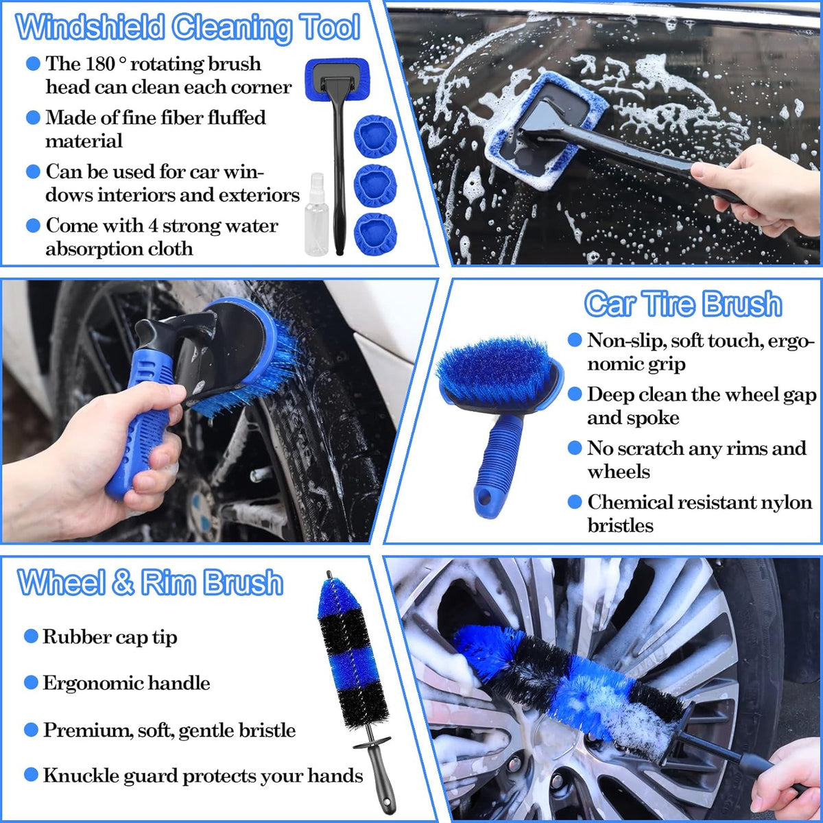 26Pcs Car Detailing Brush Set, Car Detailing Kit, Car Detailing Brushes, Car Cleaning Kit, Car Windshield Cleaning Tool, Professional Car Care kit - Car Wash Brush kit for Interior Exterior Wheels