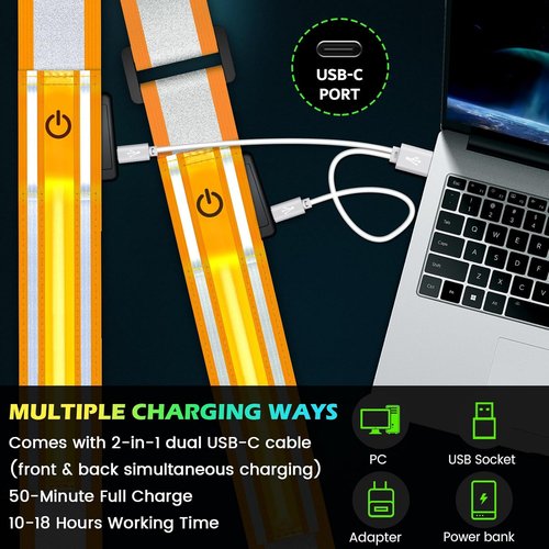 Fokia Kunbio LED Reflective Running Gear - High Visibility Adjustable Safety Belt & Armband for Night Walking | Unisex