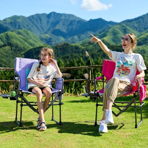 Ever Advanced Camping Chair - Portable Folding Directors' Chair with Side Table & Pocket | Heavy Duty, 400lbs, Pink