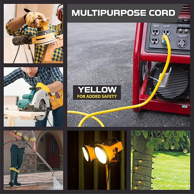 Iron Forge Cable Weatherproof 75 Ft Outdoor Extension Cord - 14/3 SJTW 13 Amp Heavy Duty Yellow Extension Cord 3 Prong - Lighted End