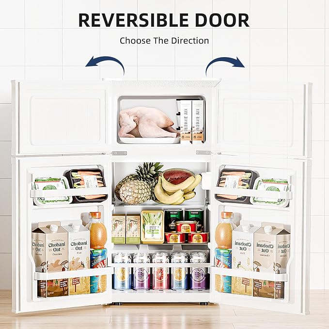Antarctic Star Compact Mini Fridge with Freezer,Double Door with Adjustable Thermostat,Small Fridge Removable Shelves for Dorm/Office,2.5 Cu.Ft,WHITE