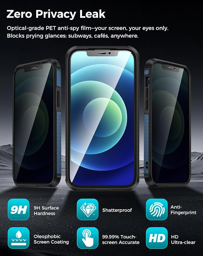 Goton for iPhone 12 Case with Privacy Tempered Glass Screen Protector & Camera
