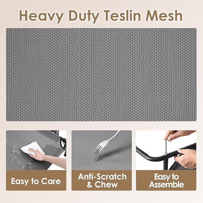 EHEYCIGA Elevated XL Dog Cot Bed, Raised Outdoor Dog Hammock for Extra Large XLarge Dogs, Lifted Pet Platform with Frame and Washable Waterproof Cooling Teslin Mesh and Anti-Slip Feet, 48x32 inch