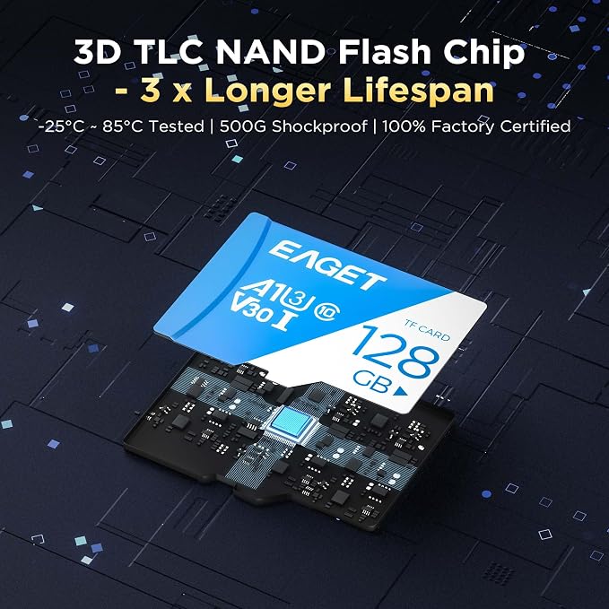 EAGET 3-Pack 128GB TF Memory Card Up to 100MB/s Read