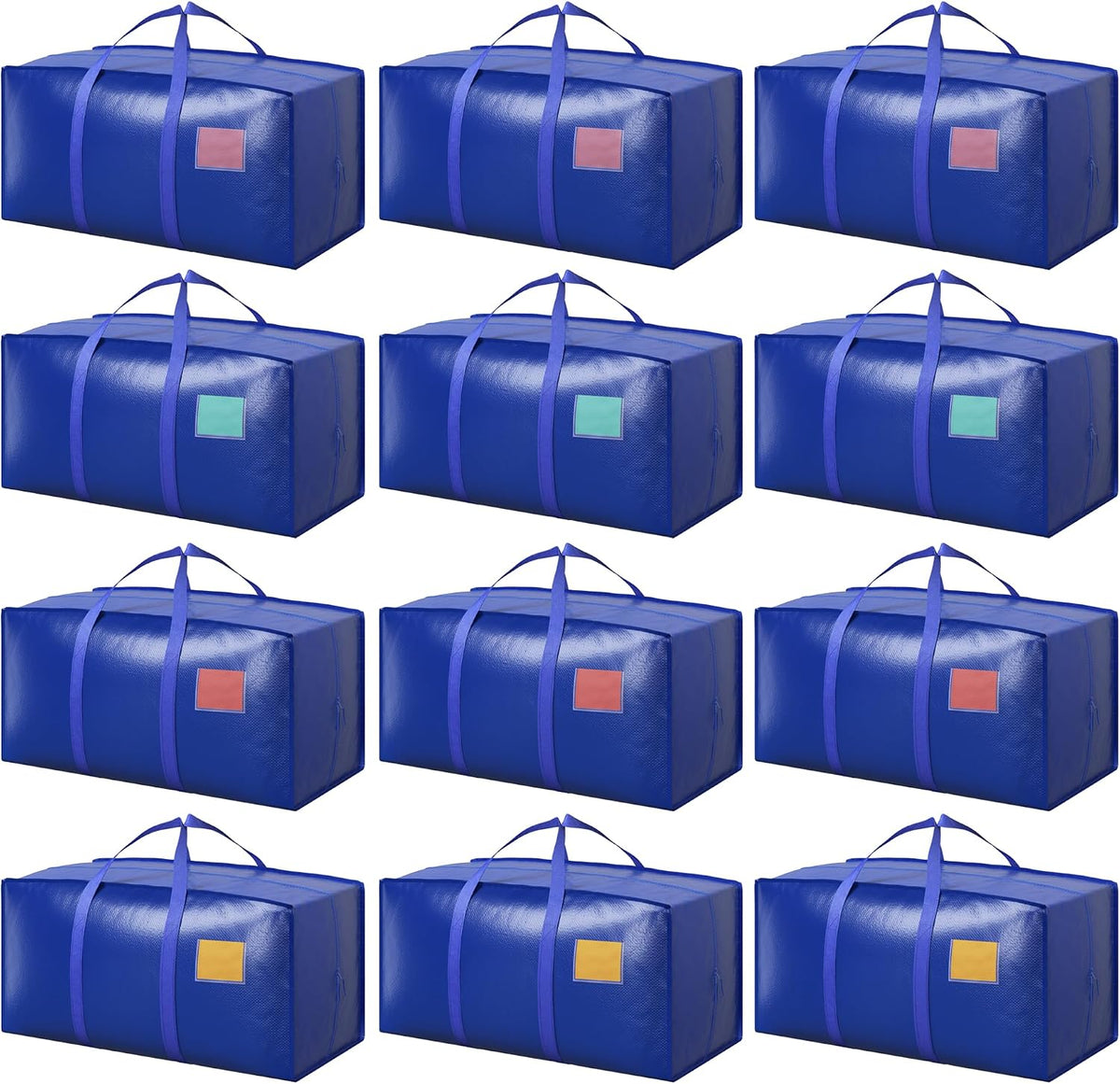 12 Pack Moving Bags with Full-Open Side Zipper, Extra Large 93L Heavy Duty Waterproof Foldable Storage Totes for College Dorm, Moving & Home Organization Blue