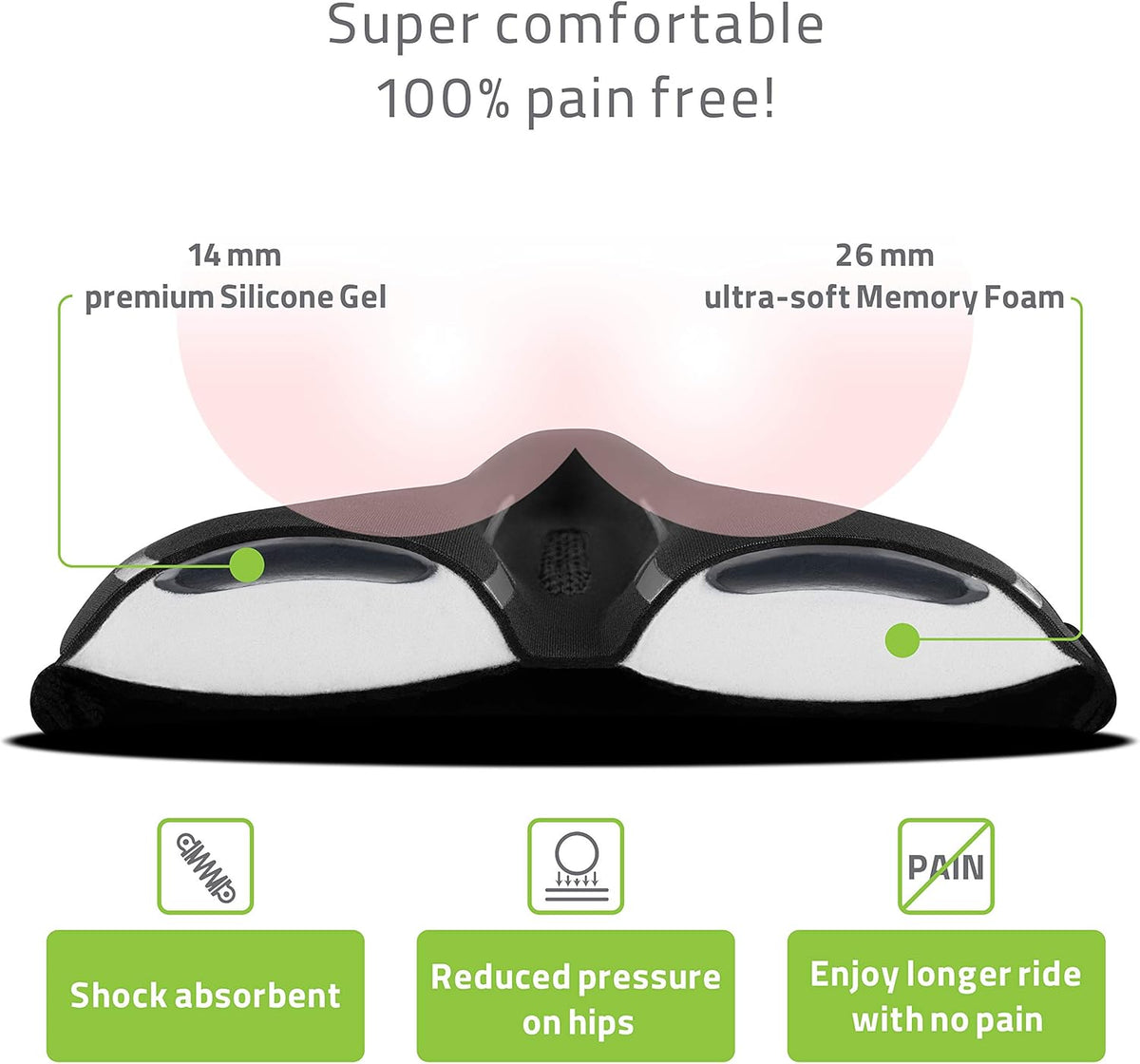 Skiennix Narrow Gel Bike Seat Cushion - Extra Soft Memory Foam & Gel Cover for All Bikes - Unisex