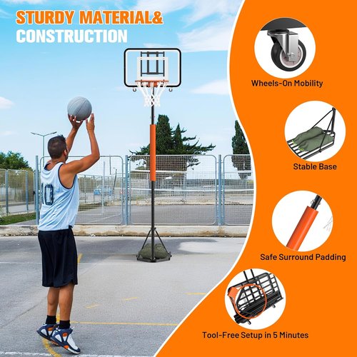 Basketball Hoop - Adjustable 7.1-8.9ft Portable Goal for Kids & Adults | 33-Inch Shatterproof Backboard