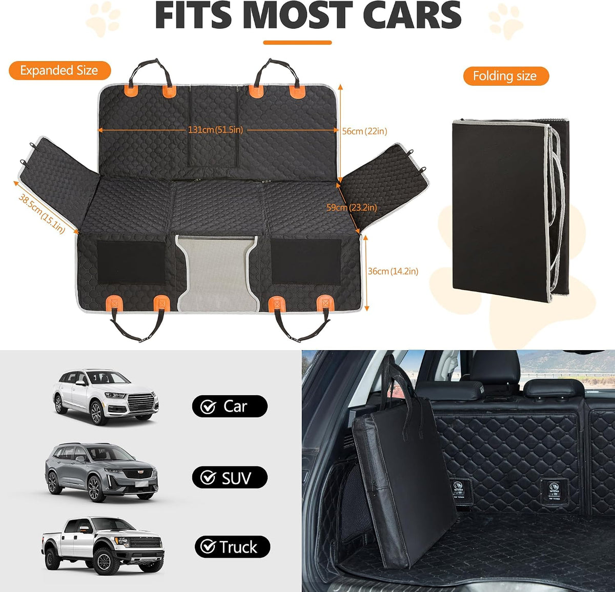 ANOSOSPECIAL Back Seat Extender,Dog Car Seat Cover,Waterproof Pet Hammock Travel Bed,Durable Camping Air Mattress,Non Inflatable Car Bed Mattress Easy Clean for Car SUV Truck (Black)