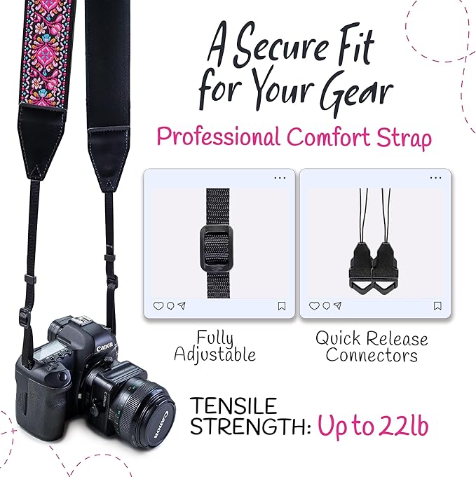 Art Tribute Camera Strap, Vintage Embroidered Neck Shoulder & Crossbody Camera
