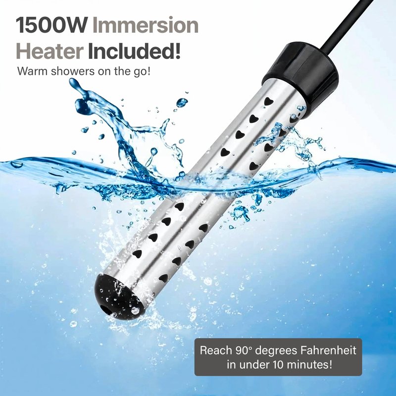 Portable Shower with Heater for Camping – 7800mAh Rechargeable Battery, 1500W Immersion Heater Outdoor Shower Kit & Portable Shower Pump Heated Camping Shower Car Shower & Beach Shower