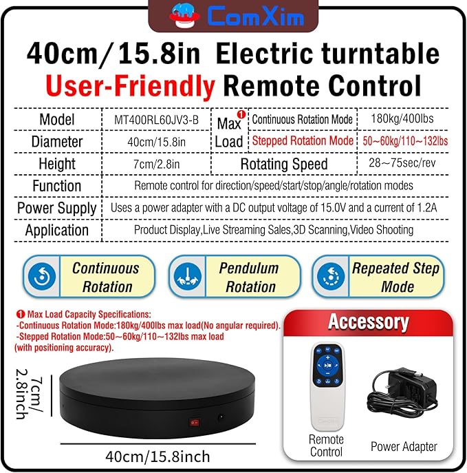 15.8In Remote Motorized Electric Turntable Rotating Display Stand Rotating