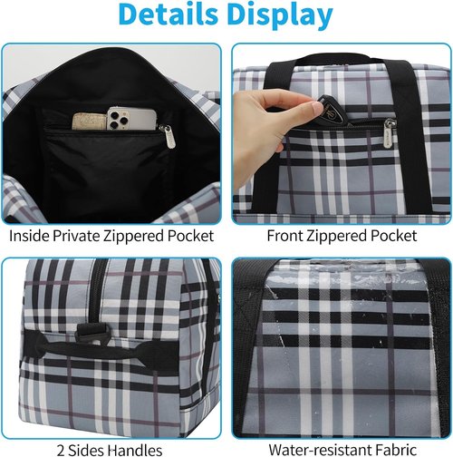 Apenze Small Gym Bag - Lightweight 14-Inch Mini Duffel for Travel & Sports - Gray White Plaid