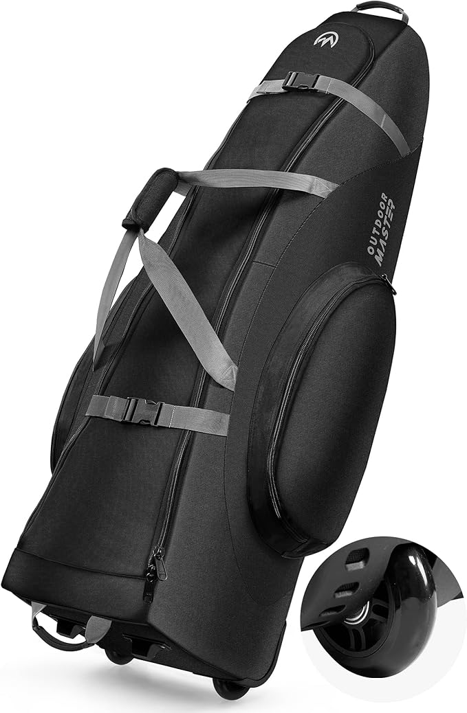 OutdoorMaster Padded Golf Travel Bag with Reinforced Wheels, 900D Heavy Duty Oxford Wear-Resistant and Waterproof Golf Travel Case, Soft-Sided Golf Club Bag, Shoes and Accessories Compartment