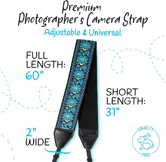 Art Tribute Camera Strap, Vintage Embroidered Neck Shoulder & Crossbody Camera