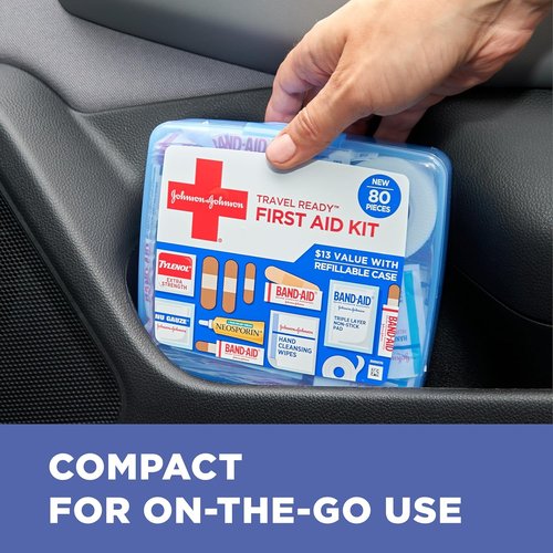 BAND-AID Brand Portable Emergency First Aid Kit - 80 Pieces for Home, Travel & Outdoor Care