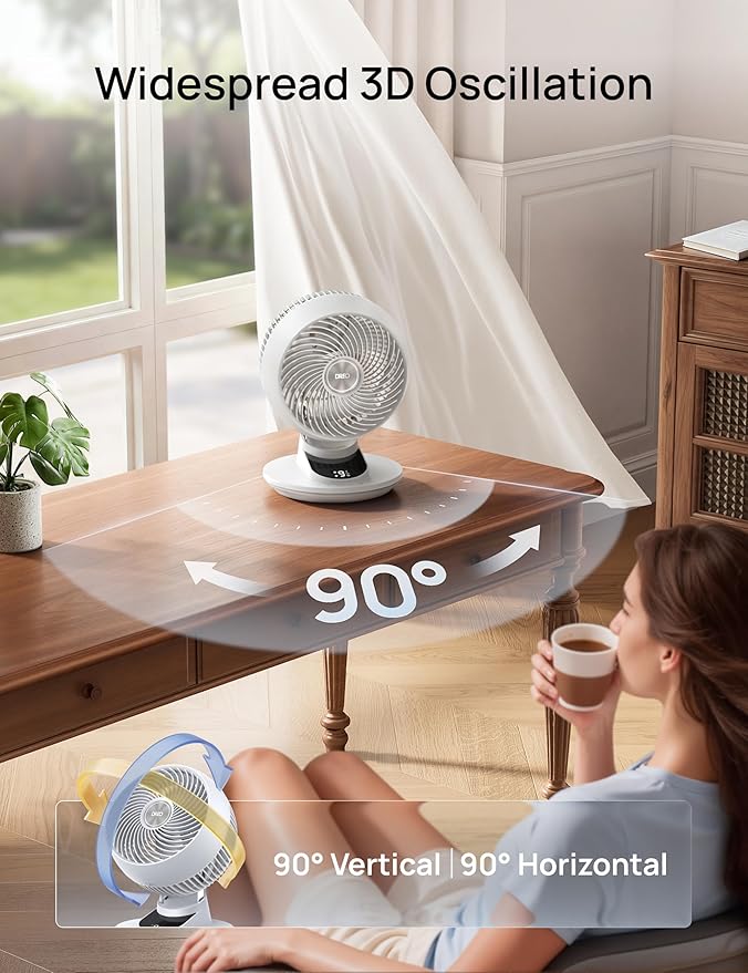 DREO Smart Fan for Bedroom, Powerful 85 ft Airflow, 12 Inches, Desk Fans in 20dB Quiet, 90°+90° oscillating fans, App/Voice Control, 9 Speeds & 8/12H Timer for Home Office Dorm