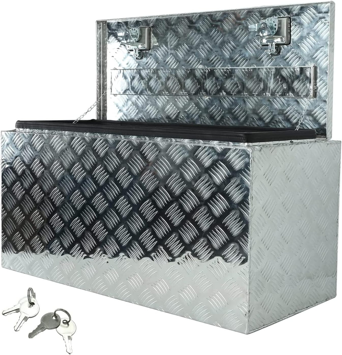 18"X17"X18" Silver Aluminum Pickup Truck Bed Trunk Storage Trailer Tongue Tool Box with Lock and Key 5 Bar Tread