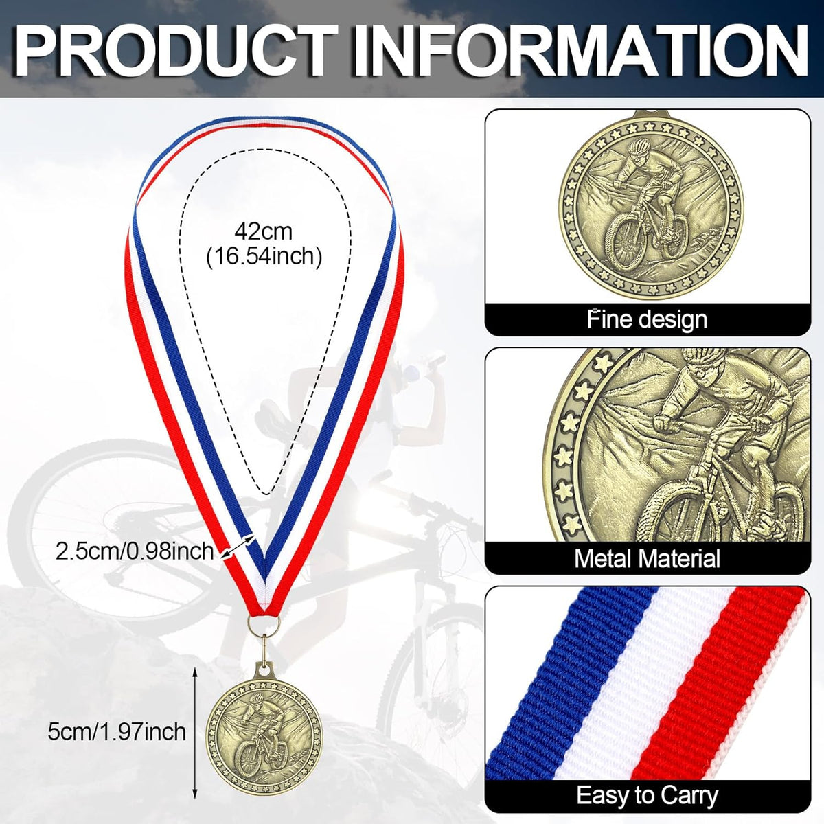 Skiennix Gold Cycling Medals - 12 Pcs Bulk Awards with Neck Ribbons for Sports Tournaments & Competitions