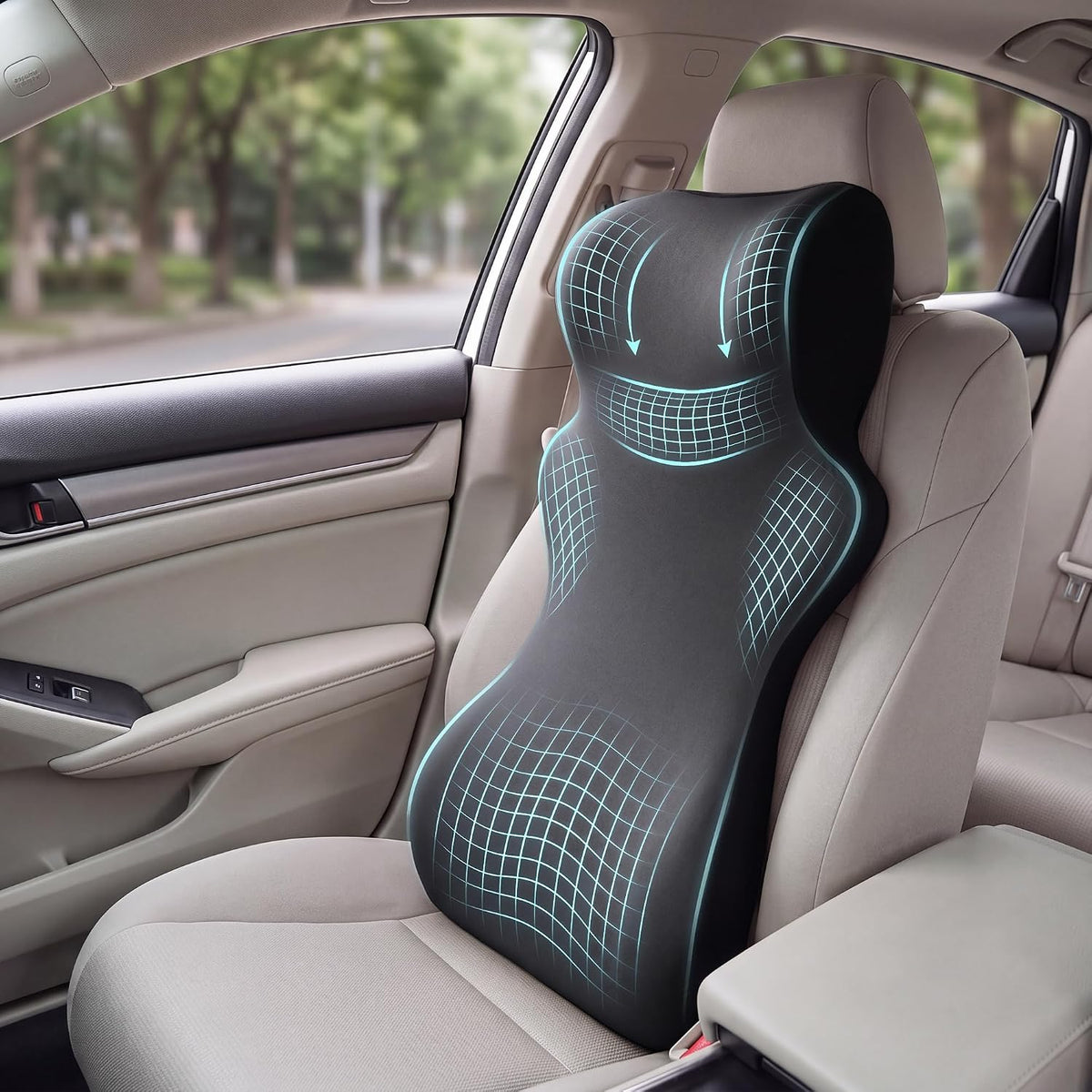 BALAPET One-Piece Car Headrest & Lumbar Support Pillow, Gray